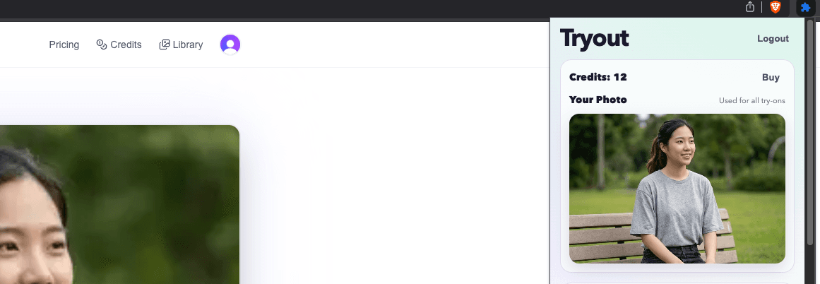 Tryout home hero and extension showing uploaded photo