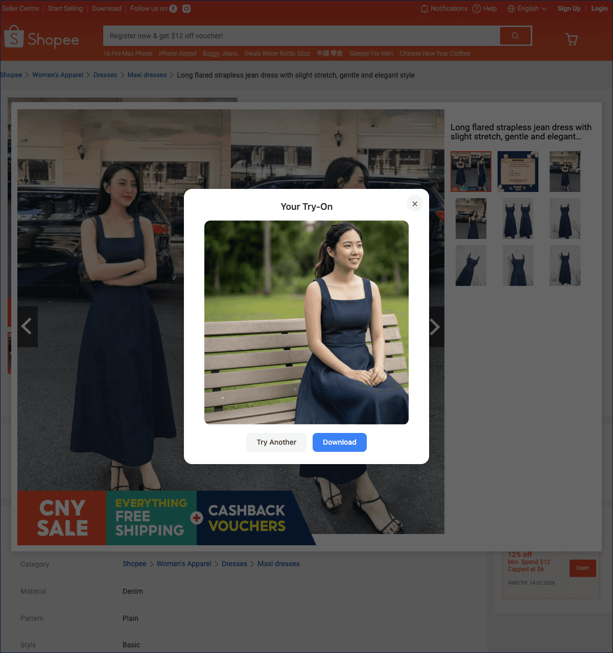 Generated try-on result in modal with download action